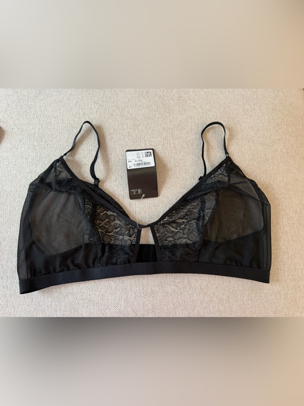 Sheer Lace Triangle Bralette - Black